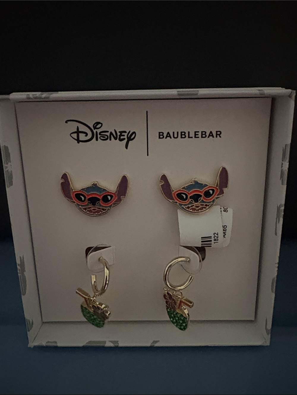 BaubleBar Disney Stitch Purple and Green Enamel Drop Earrings